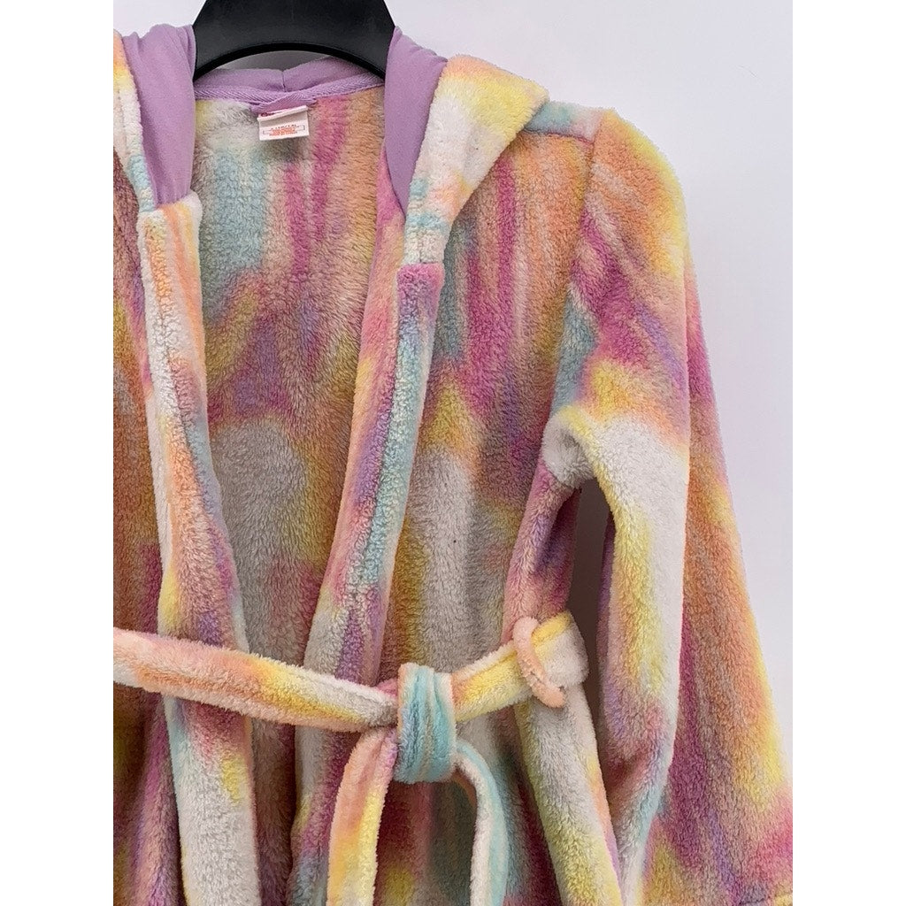 CAT & JACK GIRLS' Multi Color Tie-Dye Hooded Fleece Robe SZ L