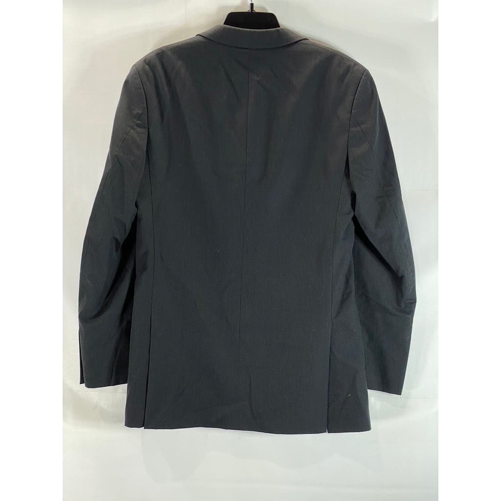 EGARA Men's Black Skinny-Fit Ribbed Two-Button Wool-Blend Long Blazer SZ 38L