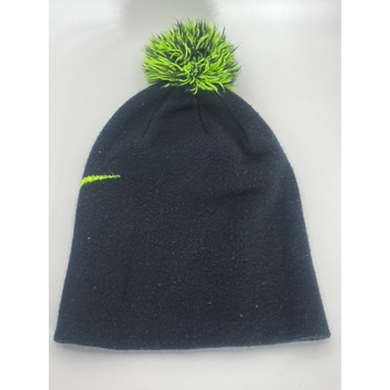 NIKE Youth Black/Neon Green Swoosh Logo Pom-Pom Knit Beanie Hat SZ OS