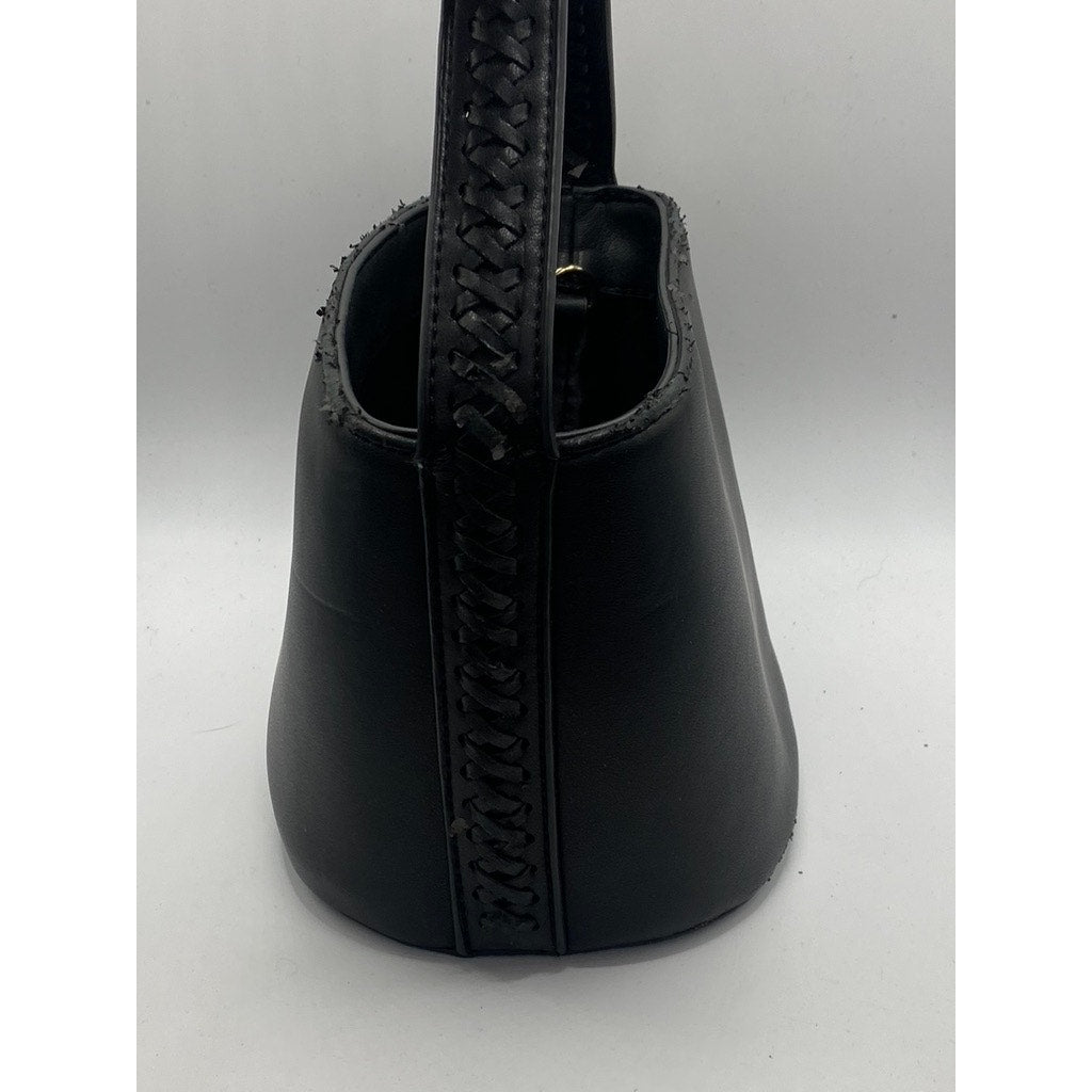 FREE PEOPLE Women’s Black Faux-Leather Braided-Strap Square Top-Handle Bag SZ OS
