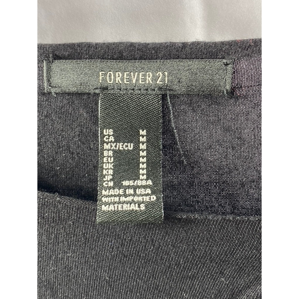 FOREVER 21 Women's Black Asymmetrical Cutout Button Long Sleeve Crop Top SZ M