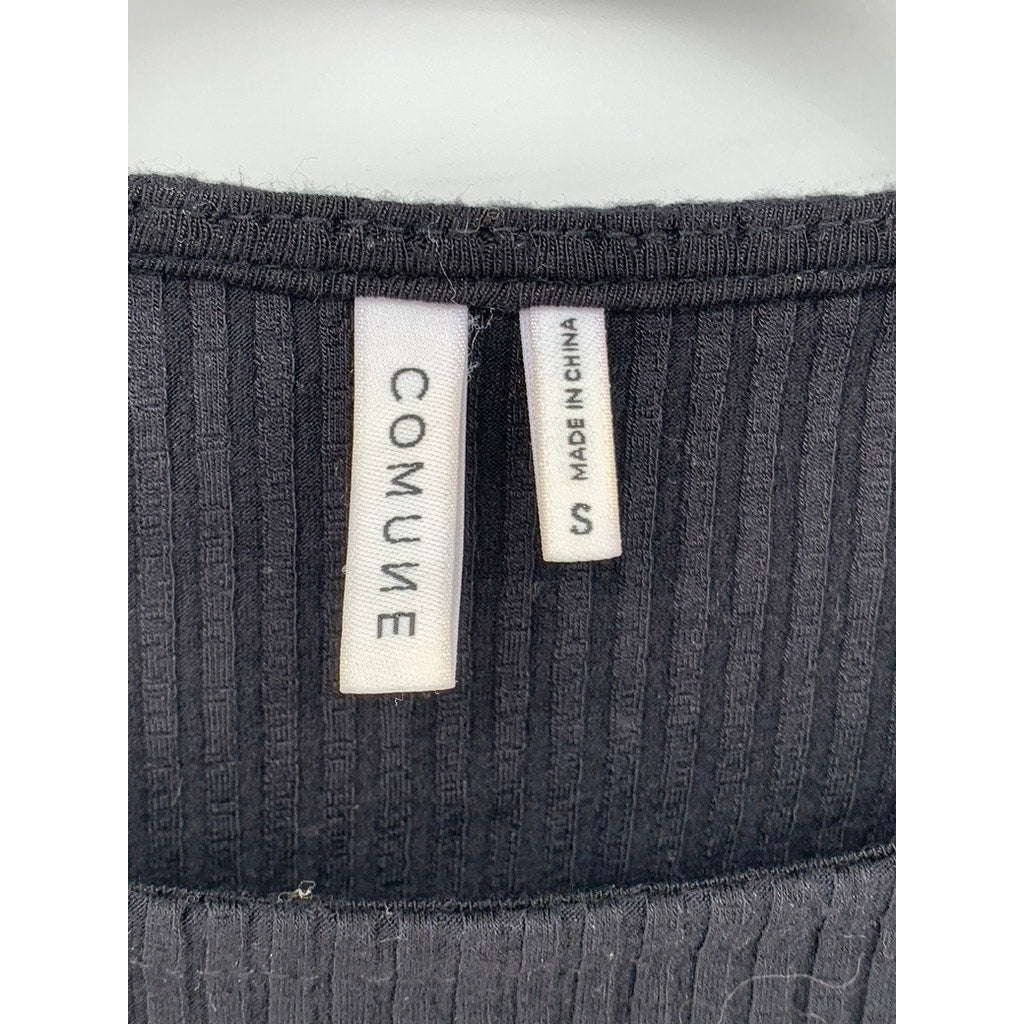 COMMUNE Women’s Black Ribbed Crewneck Long Sleeve Top SZ S