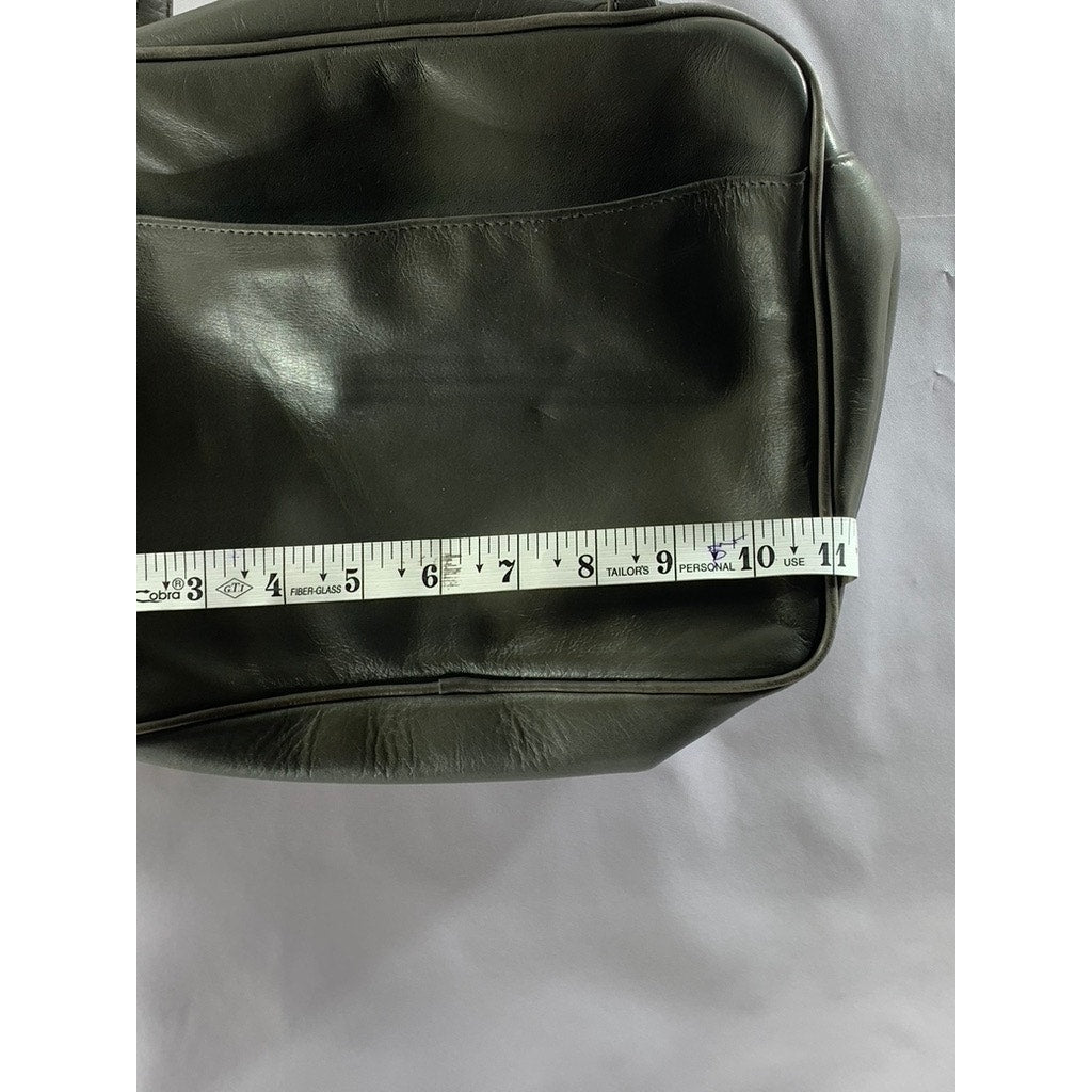 PERLINA NEW YORK Women's Gray Leather Round Satchel Messenger Bag