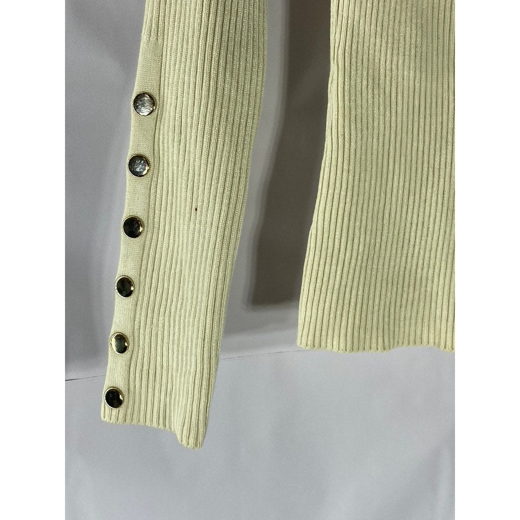 UNBRANDED Women’s Beige Ribbed Button Long Sleeve Turtleneck Top SZ XS