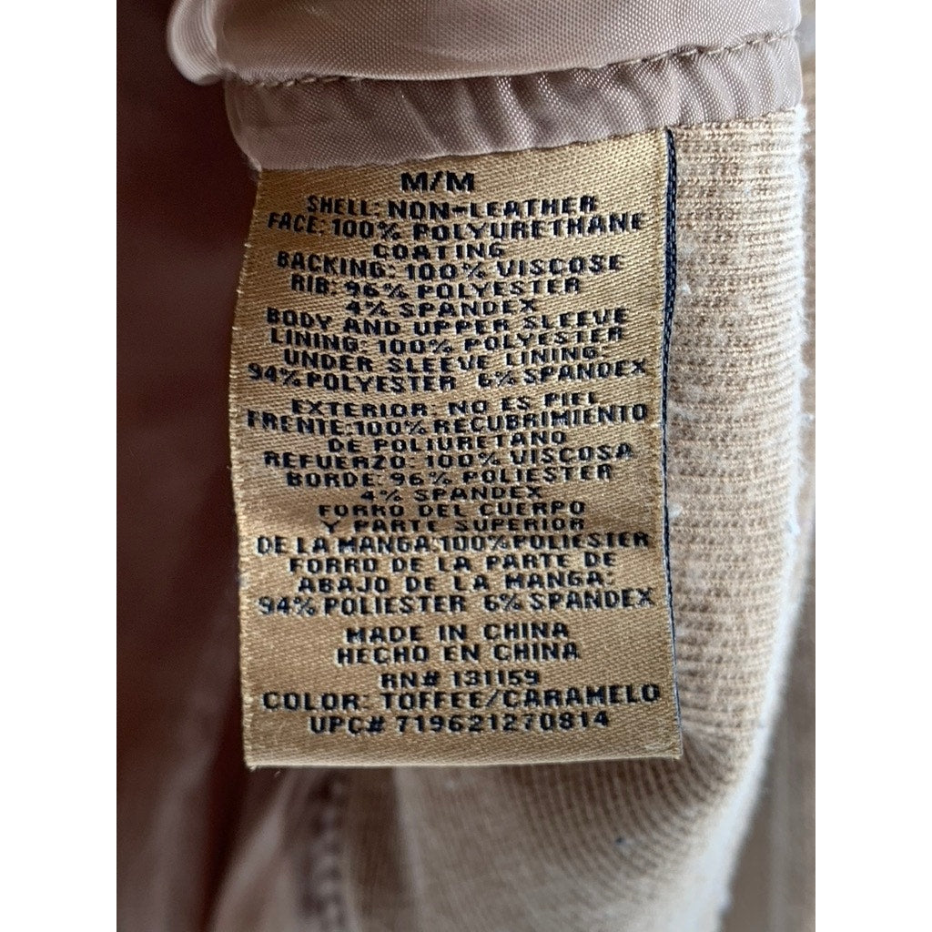 SEBBY COLLECTION Women's Tan Faux-Leather Asymmetrical Zip-Up Jacket SZ M