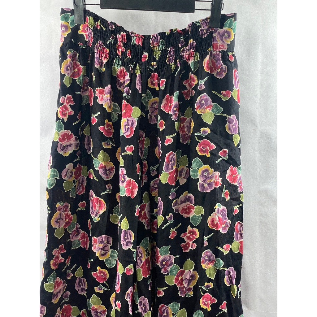 CAROLE LITTLE Women's Black Floral Loose-Fit Wide-Leg Pants SZ 8