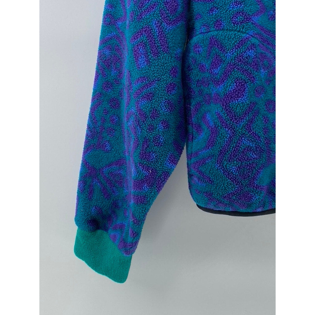 UNBRANDED Women's Vintage Blue-Green Fleece Mock-Neck Long Sleeve Sweater SZ S