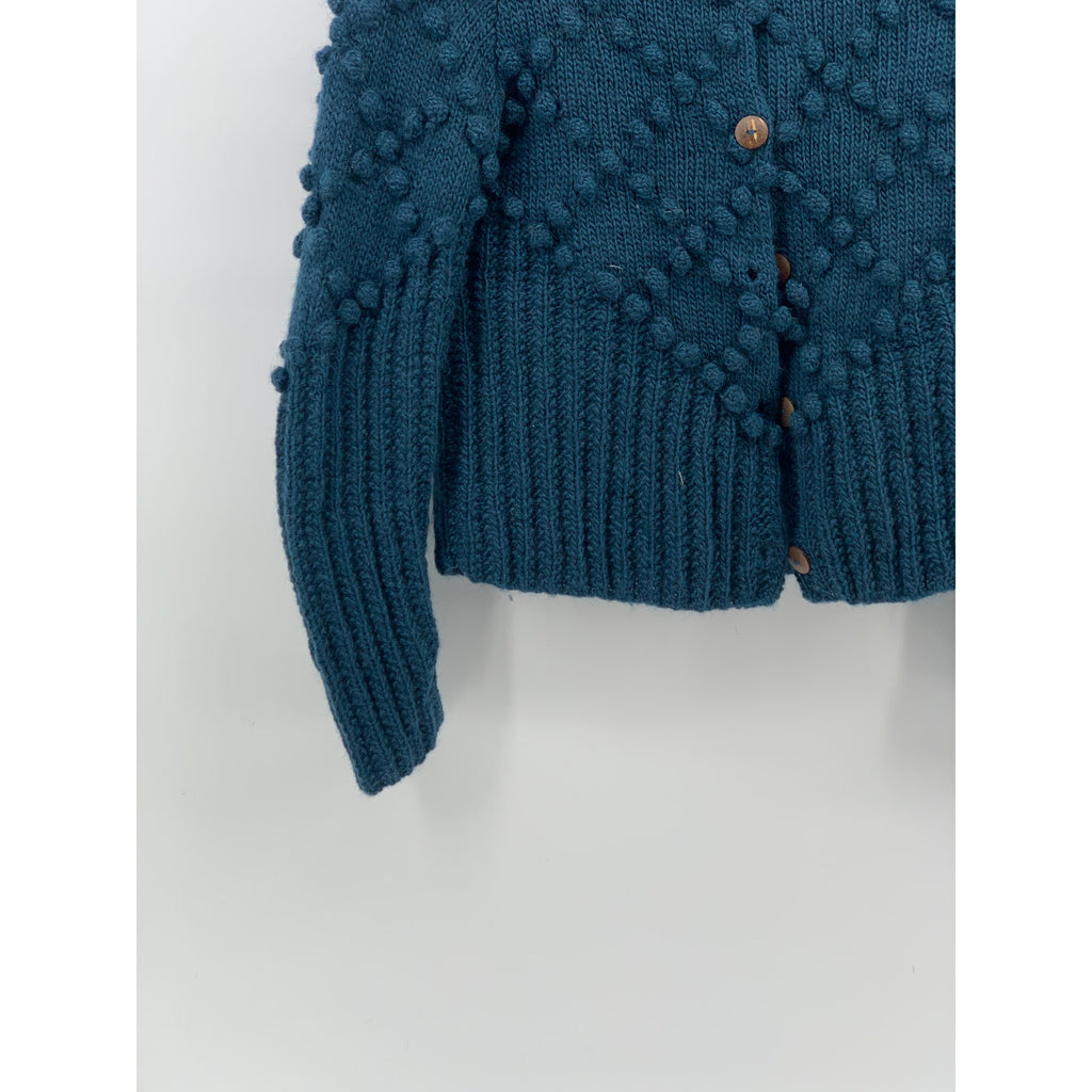 KTS Women's Dark Blue Knit Button-Up Long Sleeve Ball Textured Cardigan SZ XS
