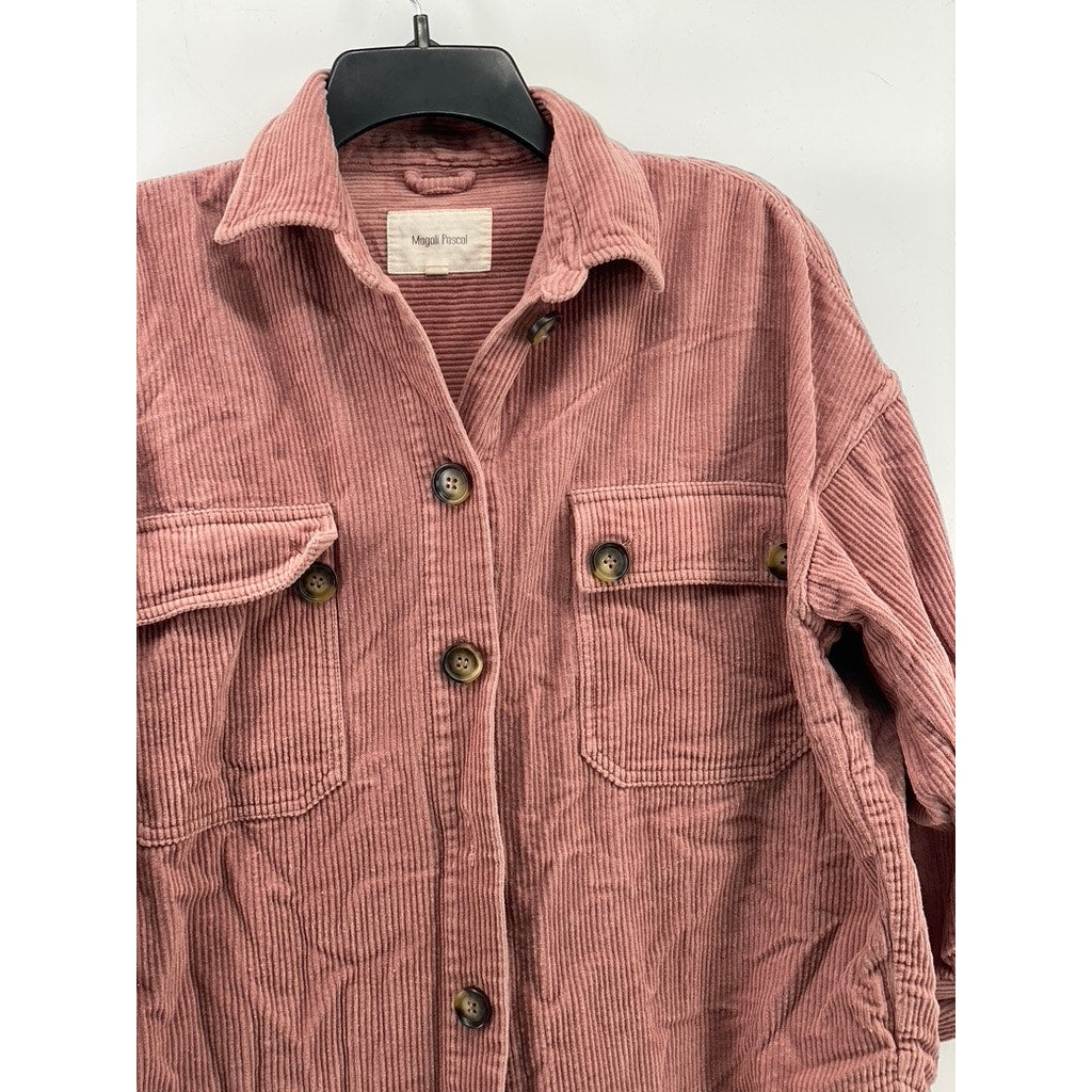 MAGALI PASCAL Women's Salmon Pink Corduroy Button-Up Long Sleeve Top SZ XS(4)