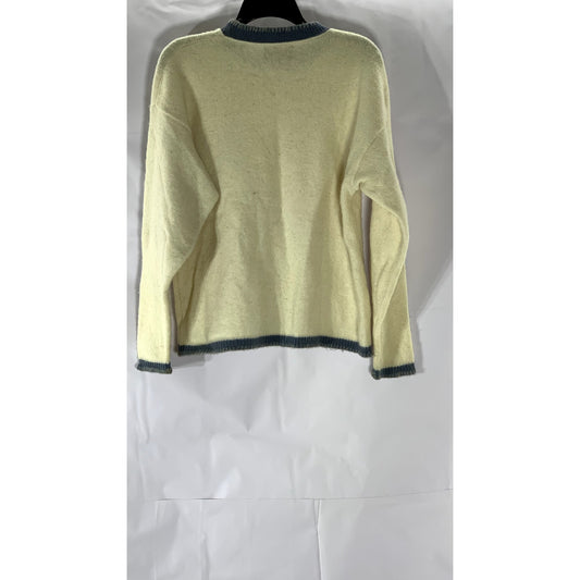 ALPS Women’s Beige-Blue Crewneck Wool-Blend Pullover Sweater SZ L