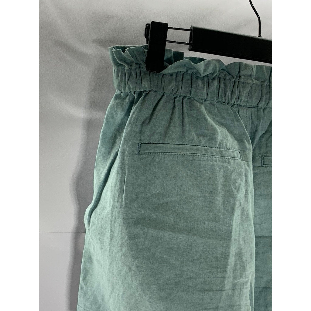UNIQLO Women's Teal Cotton/Linen Relaxed-Fit Ruffle Drawstring Waist Shorts SZ S