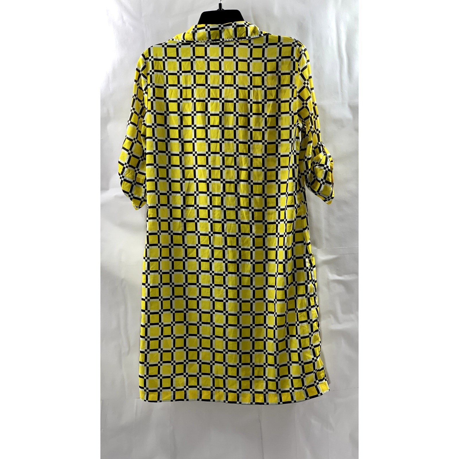 NEW YORK & COMPANY Women's Yellow/Black Honeycomb Button-Up Shirt Dress SZ M