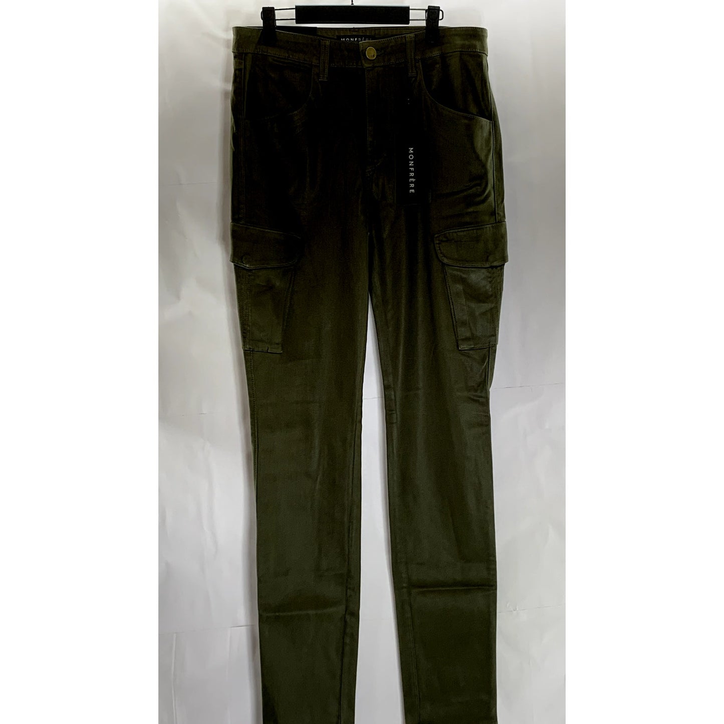 MONFRERE Men's Olive Green Coated Verdant Preston Skinny-Leg Cargo Pant SZ 34