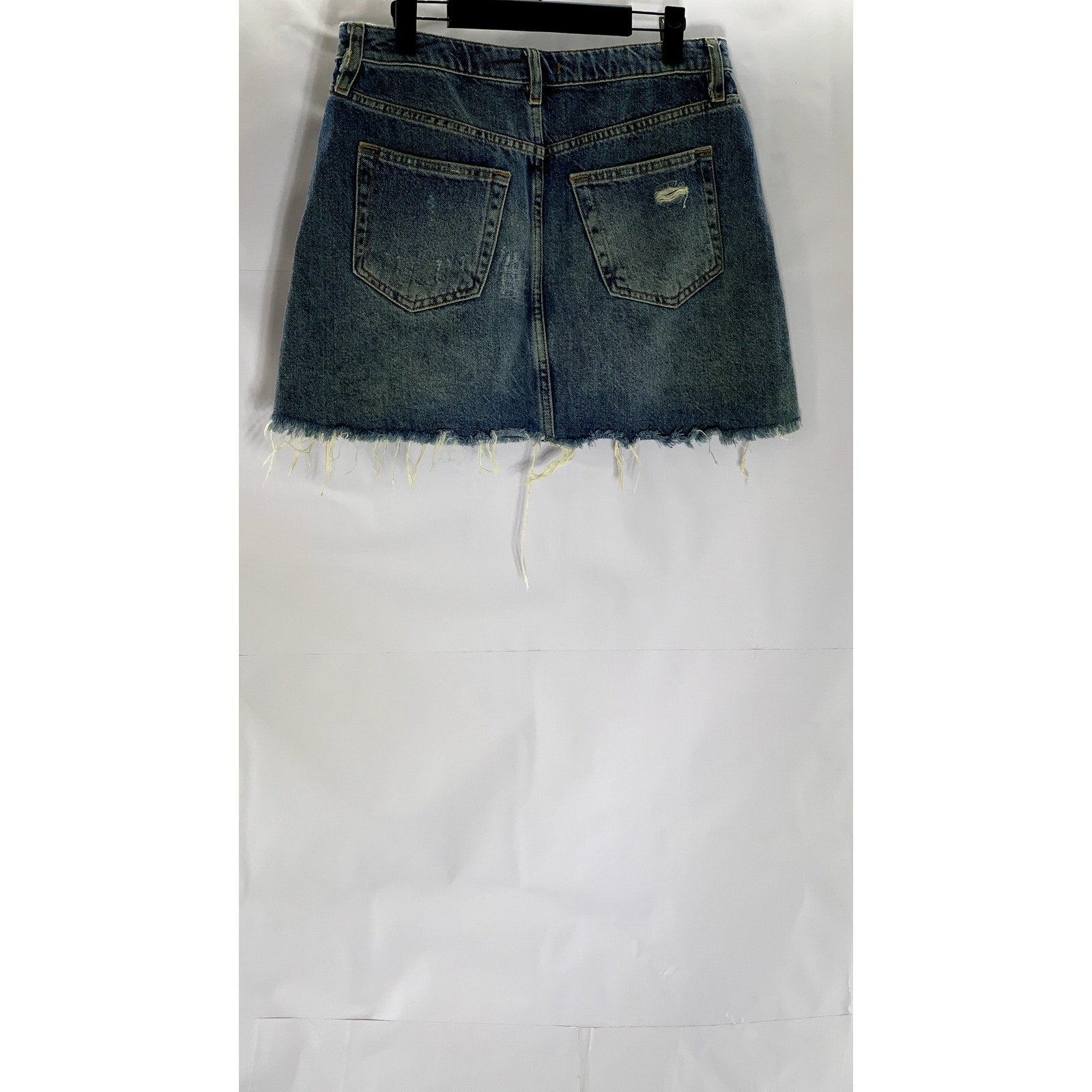 WE THE FREE Women's Blue Denim Distressed Raw-Hem Button-Fly Mini Skirt SZ 28