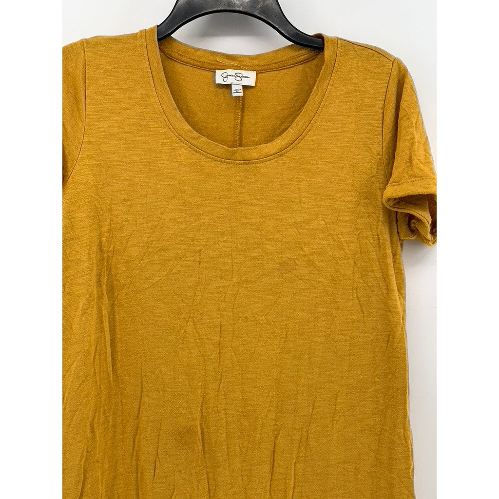JESSICA SIMPSON Women's Mustard Yellow Crewneck Short Sleeve Dress SZ S