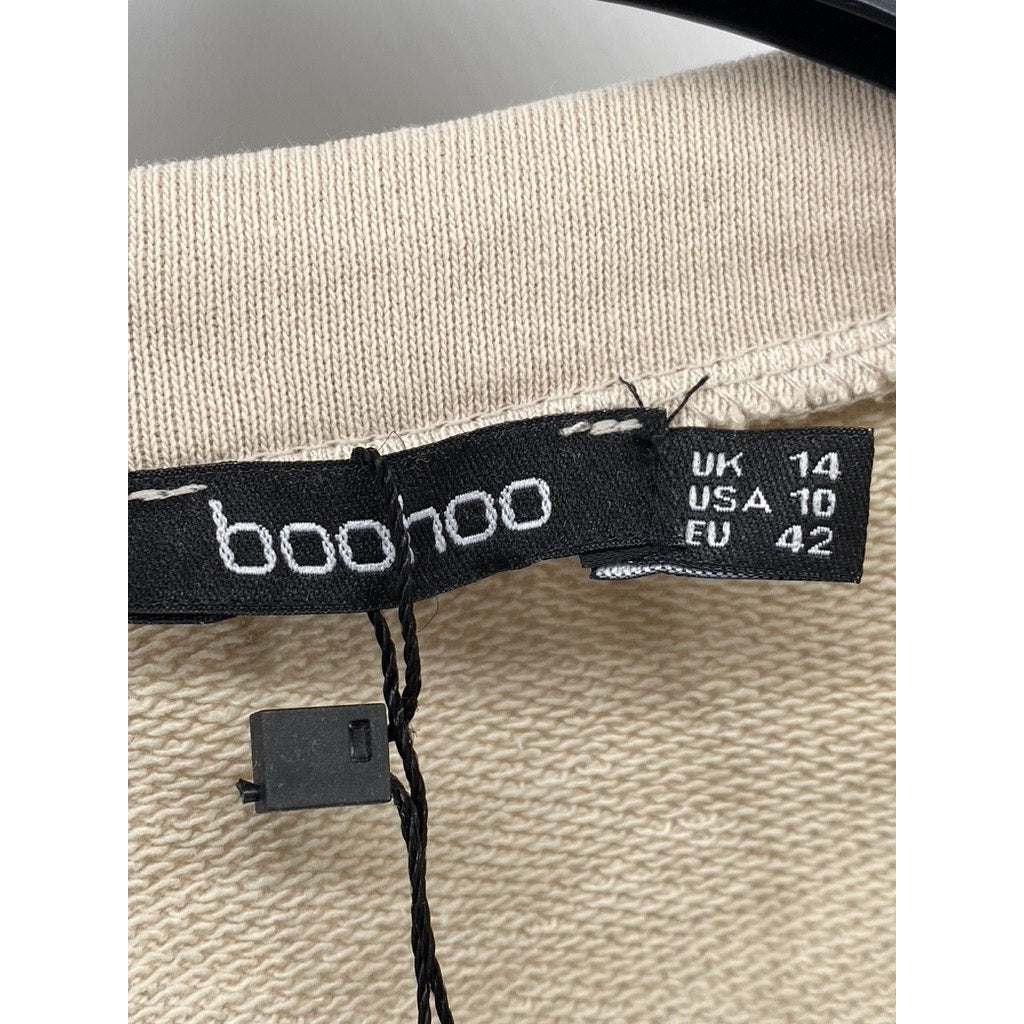 BOOHOO Women's Stone Crewneck Long Sleeve Cropped Hoodie SZ 10