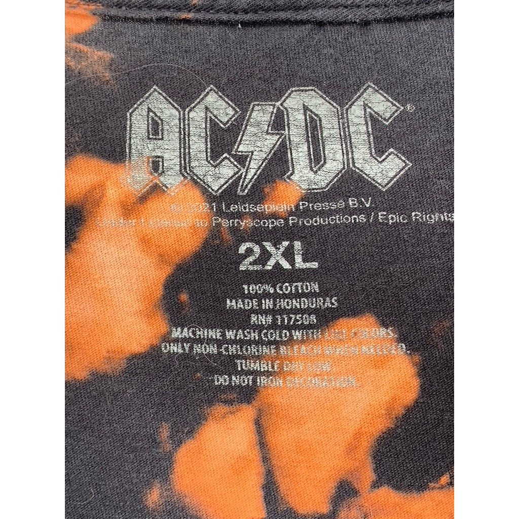 ACDC Men's Black-Orange Bleached Highway To Hell Graphic T-Shirt SZ 2XL