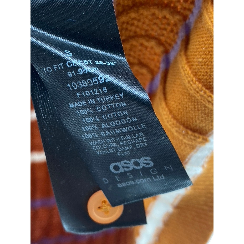 ASOS DESIGN Women's Orange Striped Rib Short Sleeve Polo Top SZ S