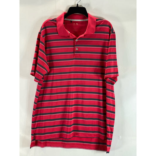 ADIDAS Men's Red Striped Climalite Regular-Fit Short Sleeve Polo SZ L