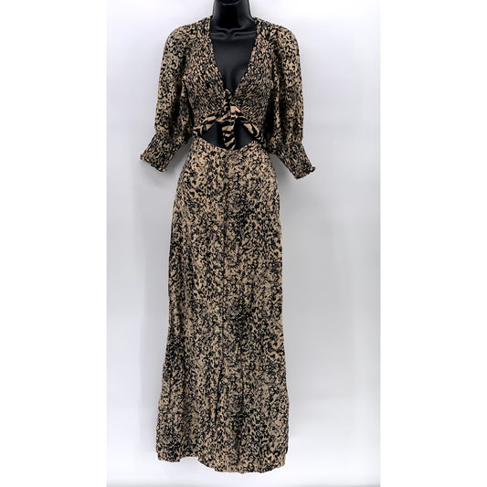 FREE PEOPLE Women's Brown Printed V-Neck Cutout Casual Maxi Dress SZ XS