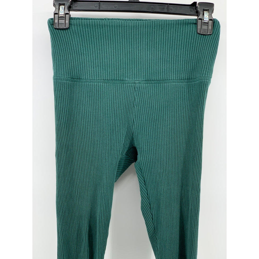 VICTORIA'S SECRET PINK Women's Dark Green Ribbed Fitted Yoga Leggings SZ XS