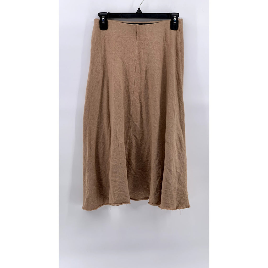 ZARA TRAFALUC Women's Beige A-Line Frayed Midi Skirt SZ S
