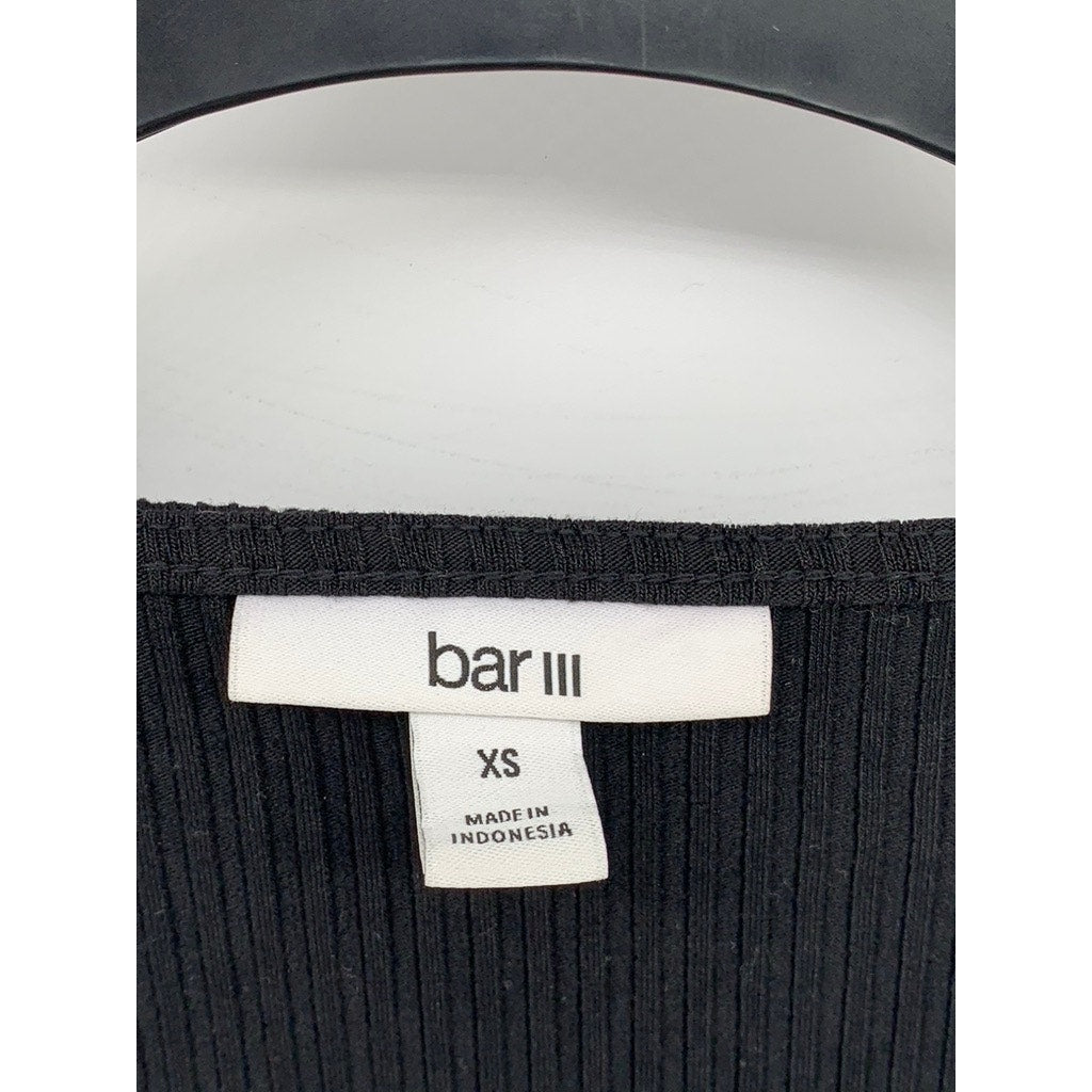 BAR III Women's Black Ribbed Straight-Neck Long Sleeve Crop Top SZ XS