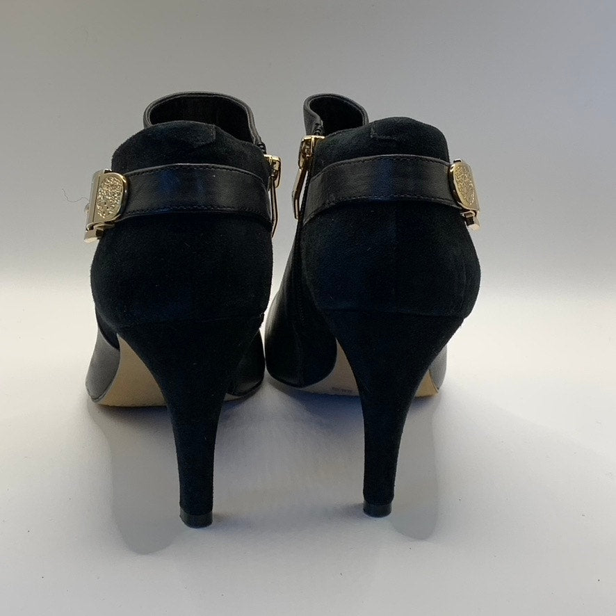 VINCE CAMUTO Women's Black Leather Velino Almond-Toe Side-Zipper Booties SZ 8.5
