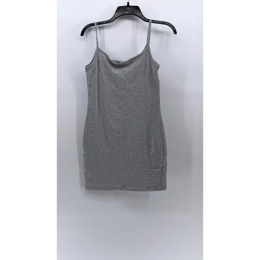 FOREVER 21 Women's Gray Straight-Neck Spaghetti Strap Bodycon Mini Dress SZ L