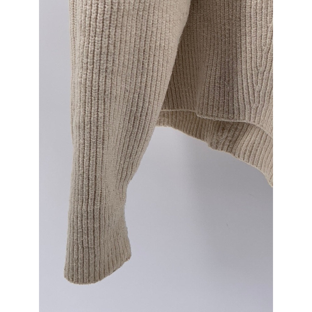ZARA Women's Beige Rib Knit Scoop-Neck Sweater SZ M
