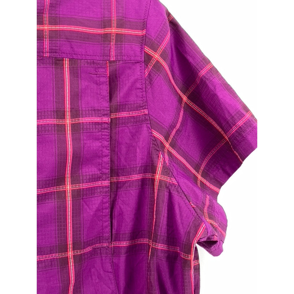 COLUMBIA Women's Purple Plaid Omni-Shade Button-Up Top SZ L