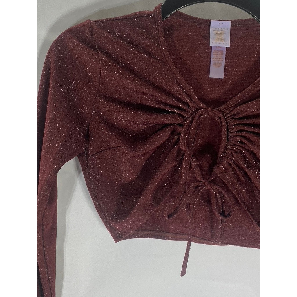 SAVAGE X FENTY Women's Red Cocoa Tie-Front Sleep & Shine Shimmering Top SZ XS