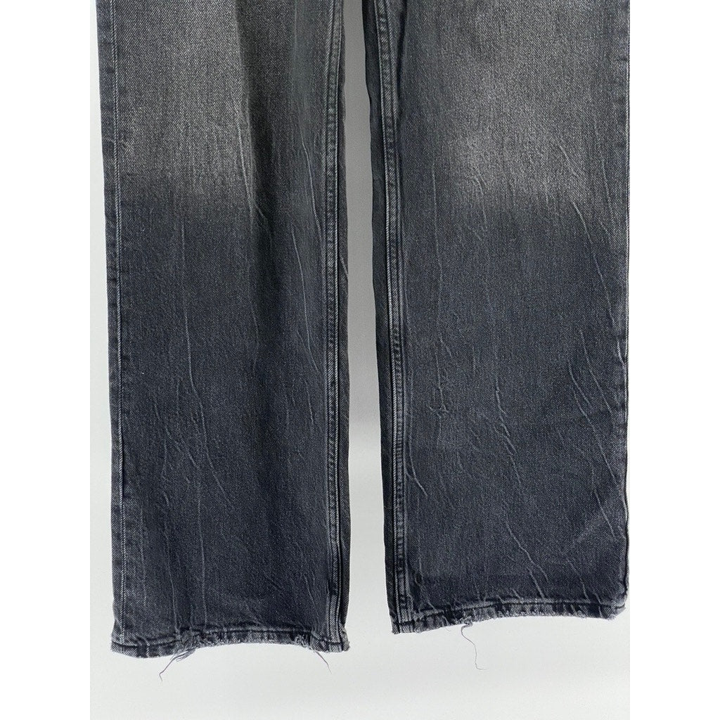 ZARA Women's Black Denim Distressed High-Rise Wide-Leg Regular-Fit Jeans SZ 4