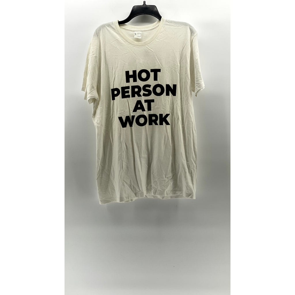 UNBRANDED Men's White Crewneck Hot Person at Work Short Sleeve T-Shirt SZ L