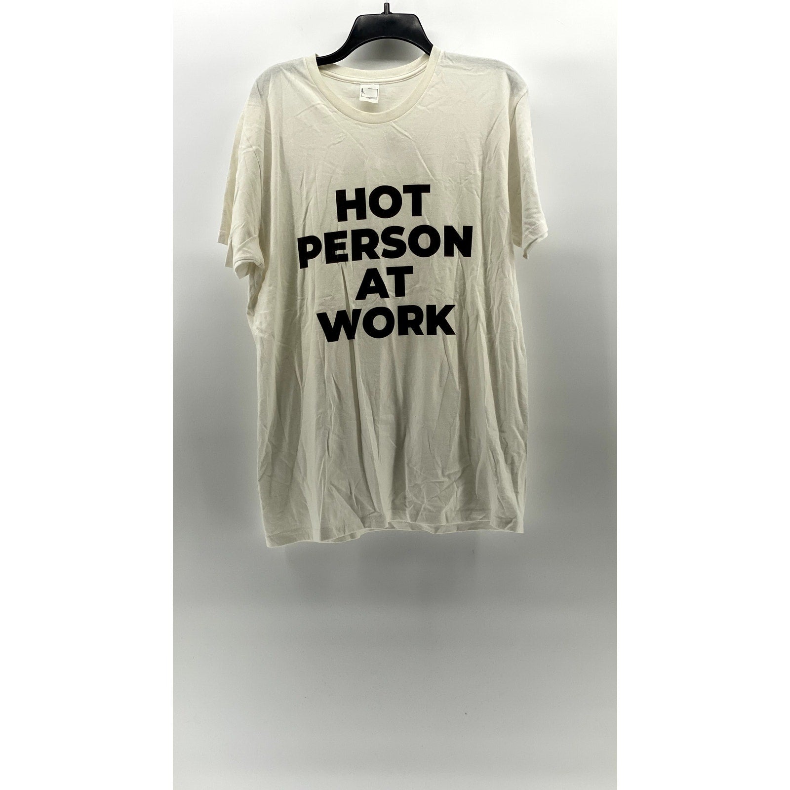 UNBRANDED Men's White Crewneck Hot Person at Work Short Sleeve T-Shirt SZ L