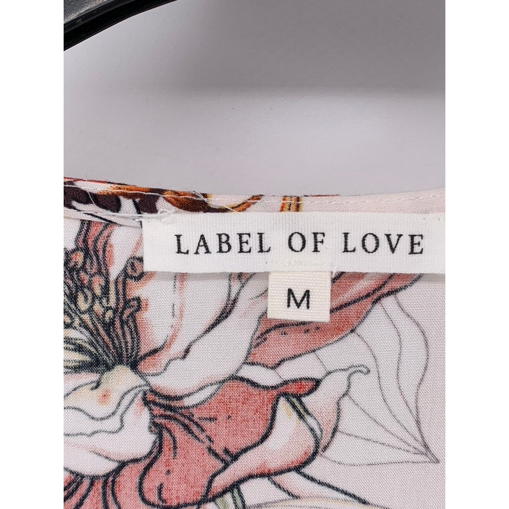 LABEL OF LOVE Women's White Floral V-Neck 3/4 Sleeve Top SZ M