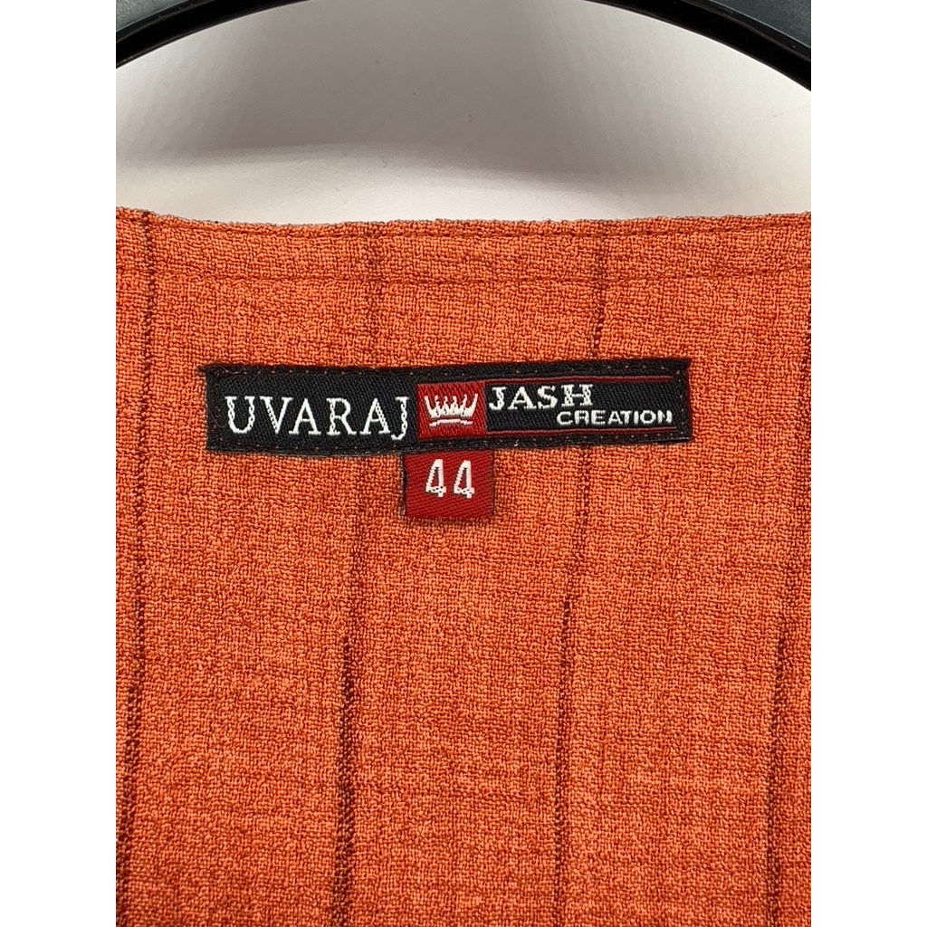 UVARAJ Jash Creation Men's Orange Stripe Split-Neck Long Sleeve Shirt SZ 44(L)