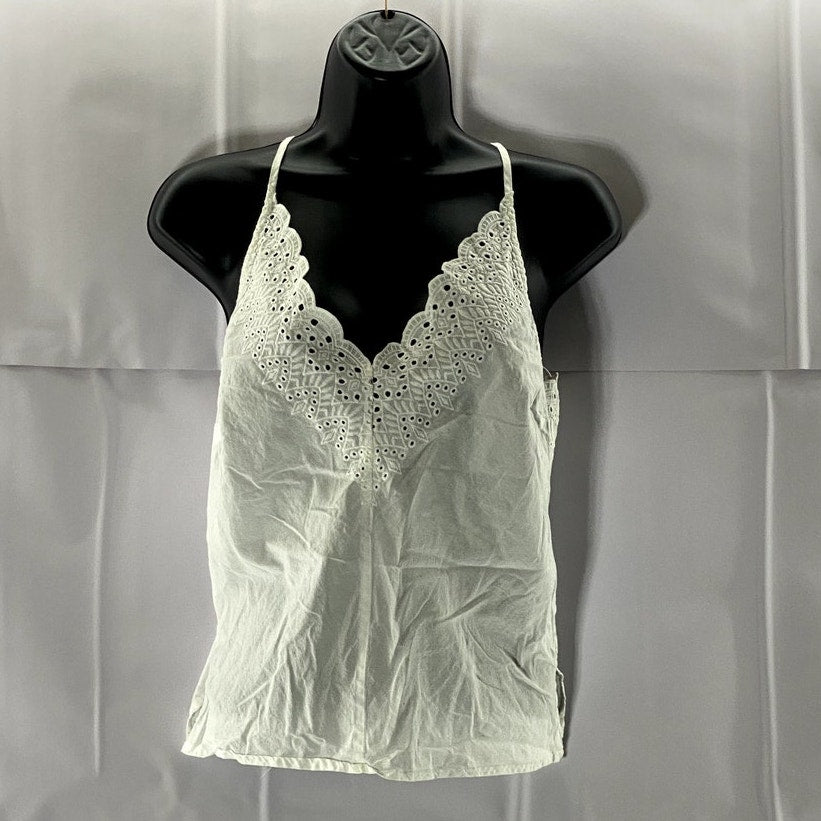 SPLENDID Women's White Taylor Eyelet V-Neck Adjustable-Strap Tank Top SZ M