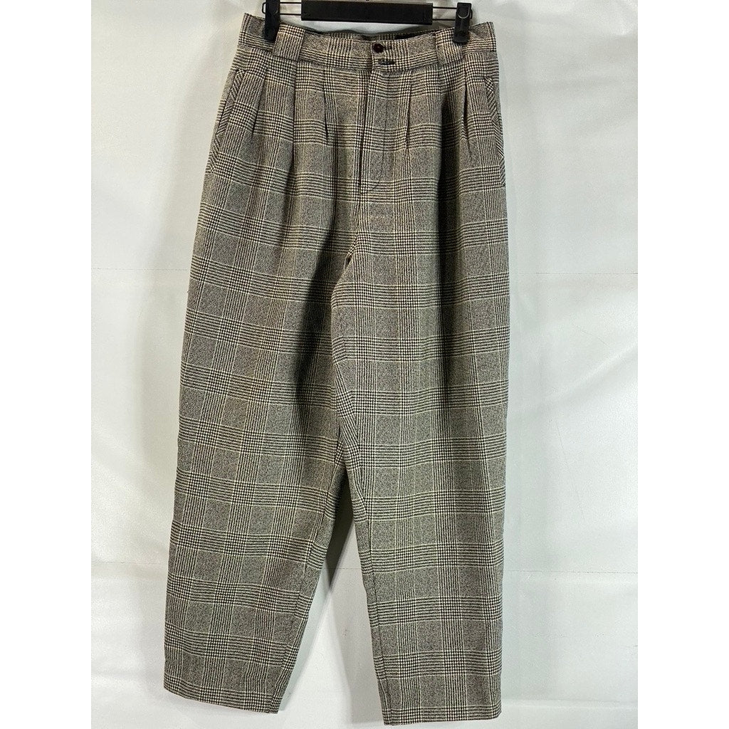 GIORGIO SANT'ANGELO Women's Black/White Plaid Straight-Leg Wool Pants SZ 10L