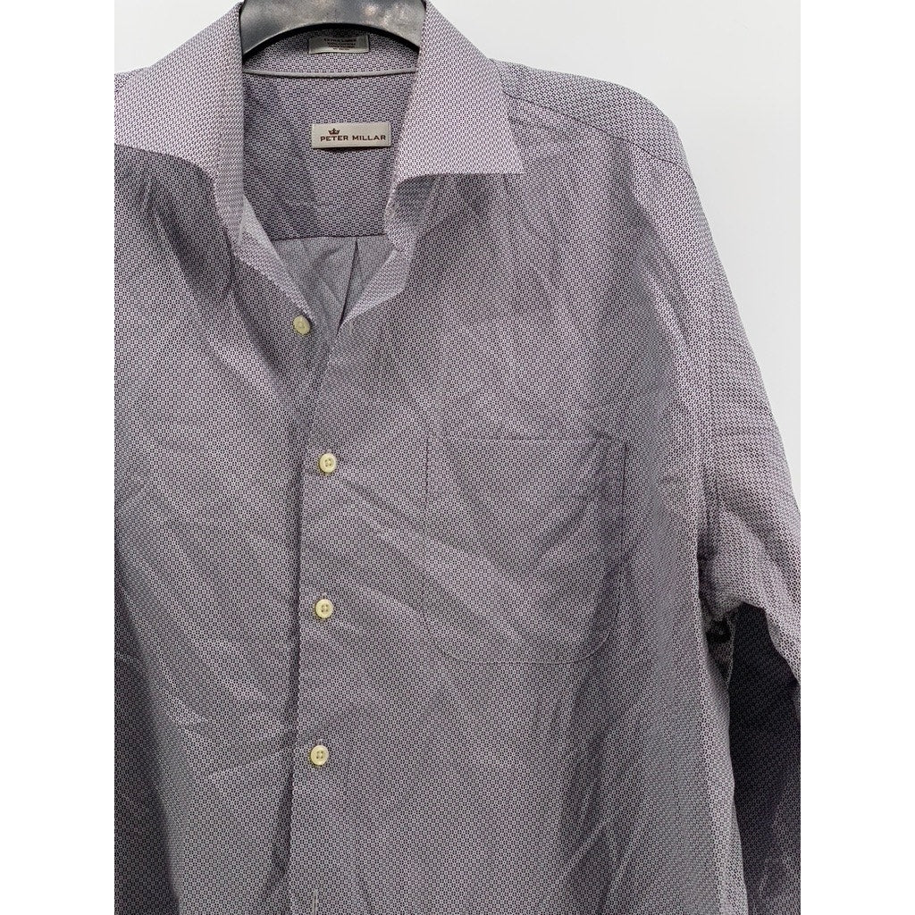 PETER MILLAR Men's White-Burgundy Printed Button-Up Long Sleeve Shirt SZ XL