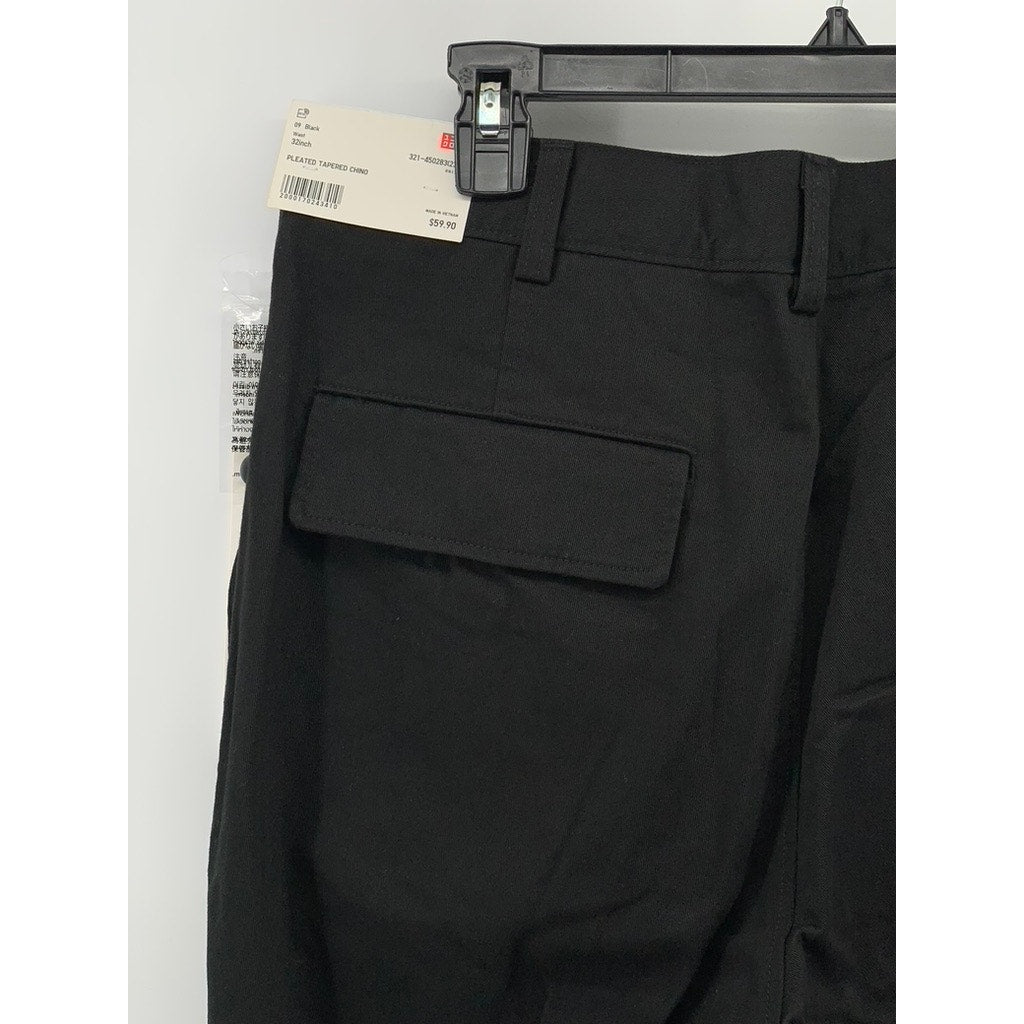 UNIQLO Men's Black Pleated Tapered Chino Pants SZ 32