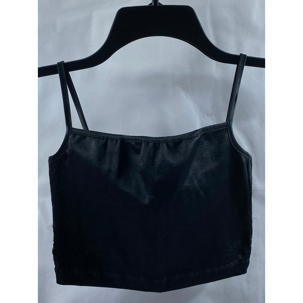AMERICAN APPAREL Women's Black Solid Fitted Spaghetti Strap Crop Top SZ XS