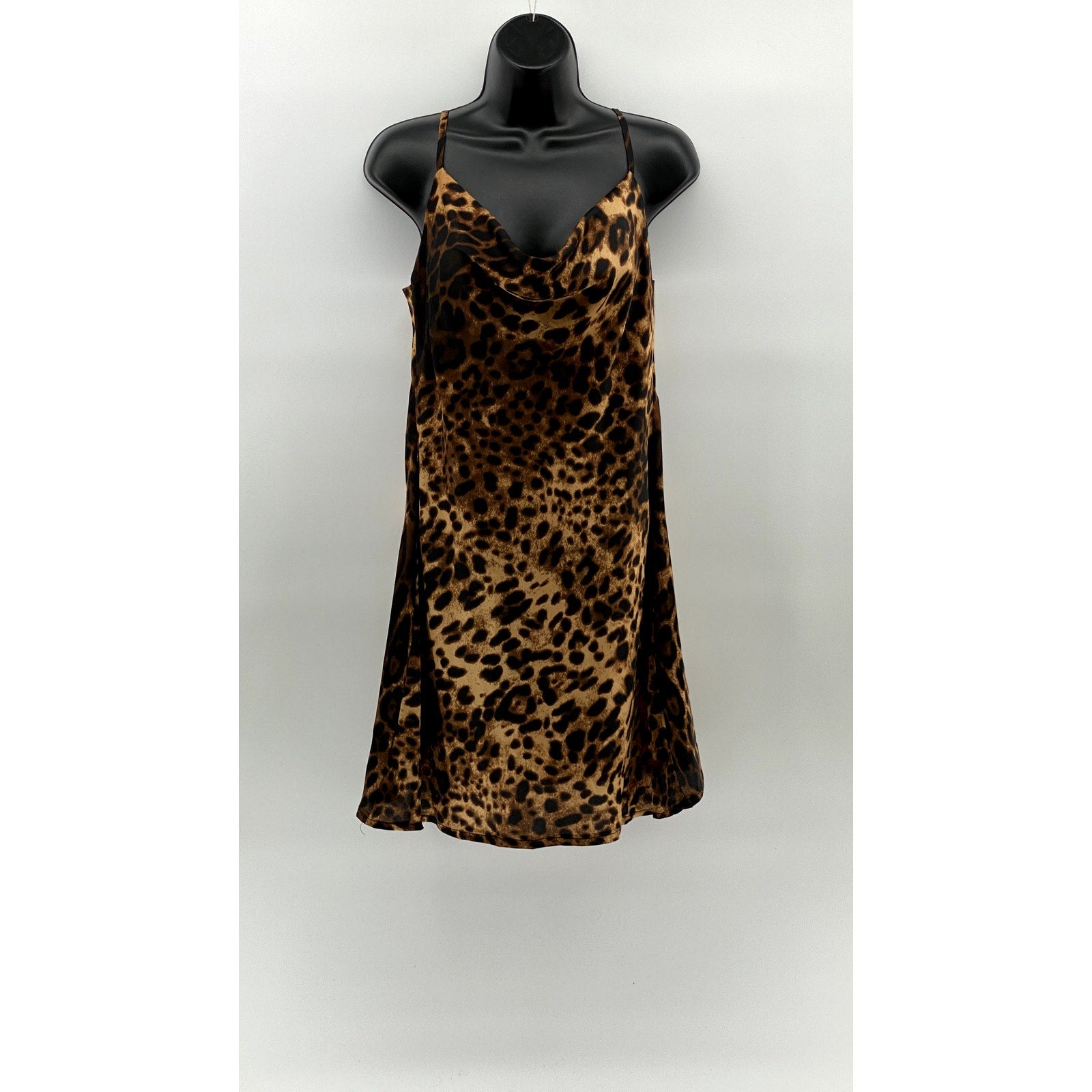 UNBRANDED Women's Animal Print Cowl-Neck Spaghetti Strap Mini Dress SZ M