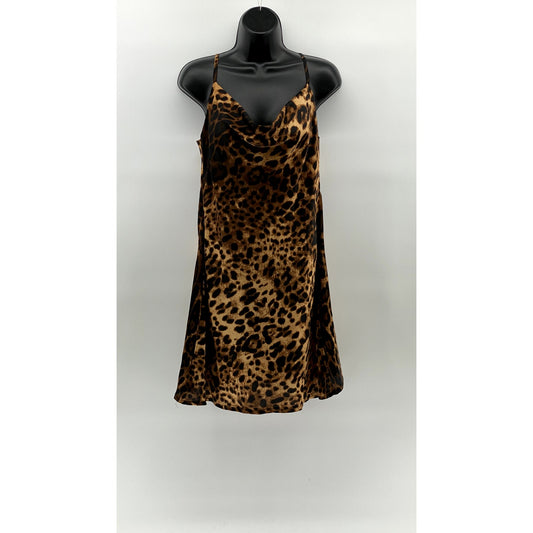 UNBRANDED Women's Animal Print Cowl-Neck Spaghetti Strap Mini Dress SZ M