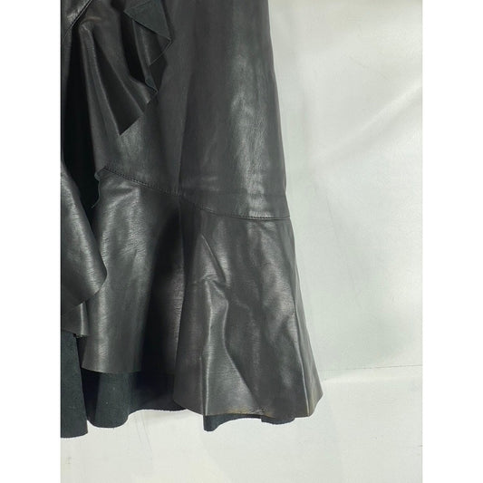 RACHEL RACHEL ROY Women's Black Faux Leather Ruffled Knee Length Skirt SZ 4