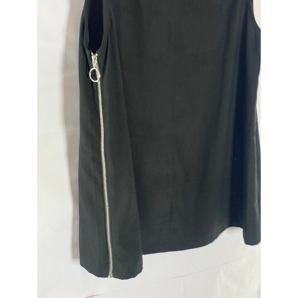 UNBRANDED Women's Solid Black Sleeveless Side-Zipper Scoop-Neck Mini Dress SZ M