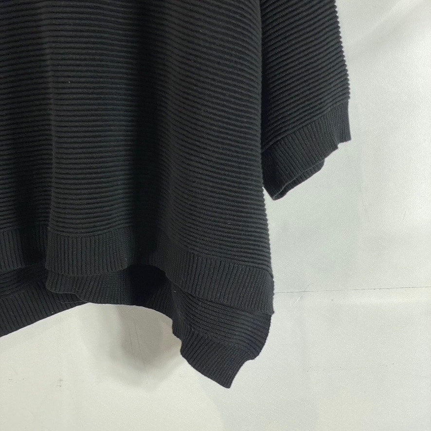 FRENCH CONNECTION Women's Black Ribbed Mock-Neck 3/4 Sleeve Poncho Sweater SZ M