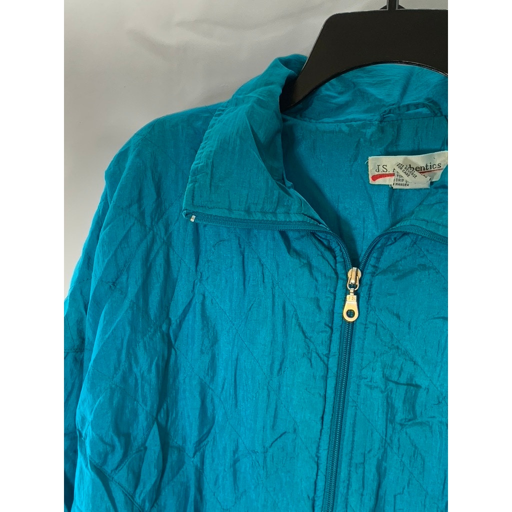 J.S AUTHENTICS Women's Petite Vintage Blue Zip-Up Nylon Windbreaker Jacket SZ PM