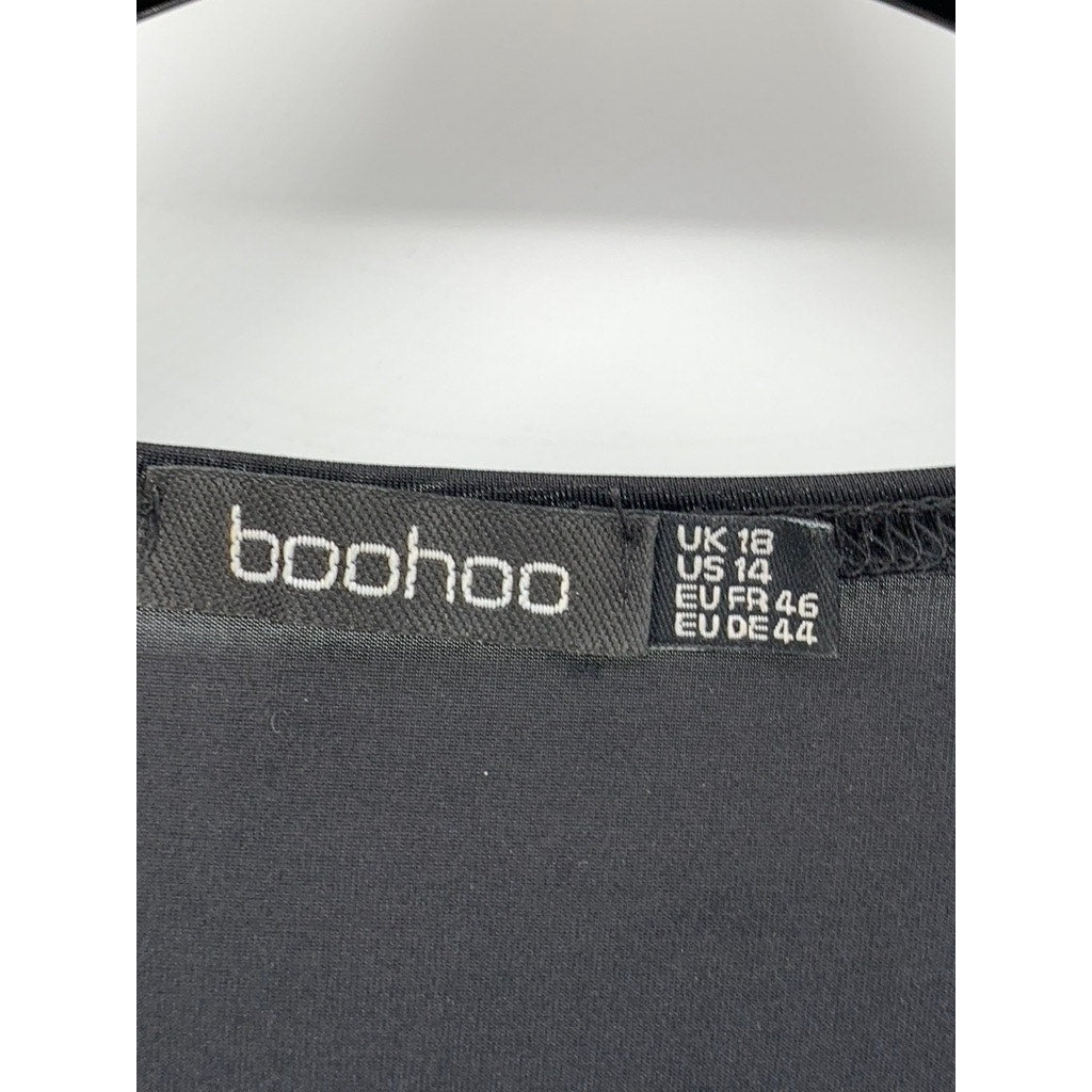 BOOHOO Women's Black Ruched Long Sleeve Dress SZ 14