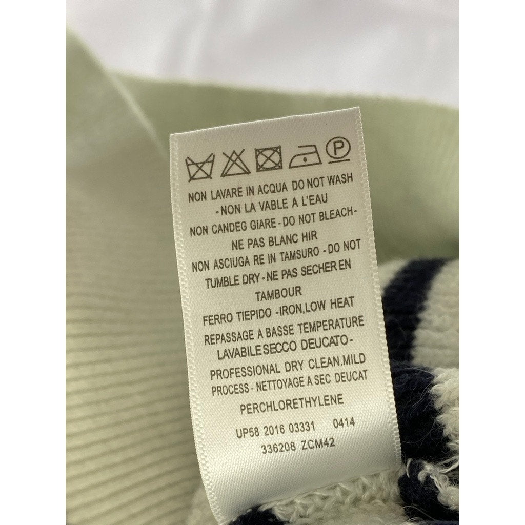 UNBRANDED Women's White-Black Striped Knit Button-Detail Wool-Blend Sweater SZXL